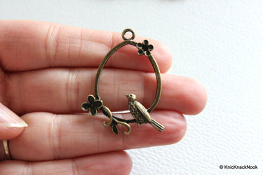 1 x Bronze Plated Birds With Flowers Pendants